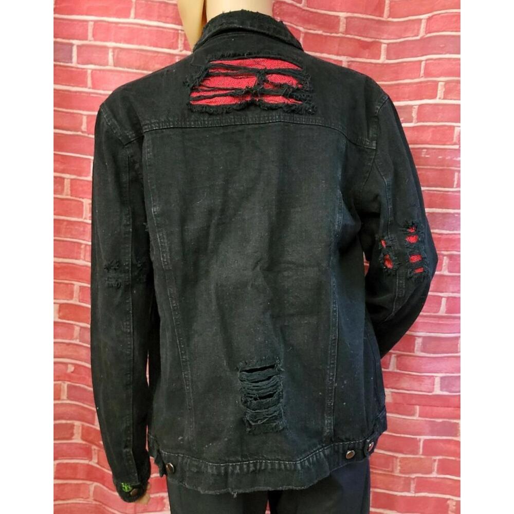JAYWALKER  RARE  XXL  BLACK Ripped Distressed Denim MEN'S Jacket #WM1
